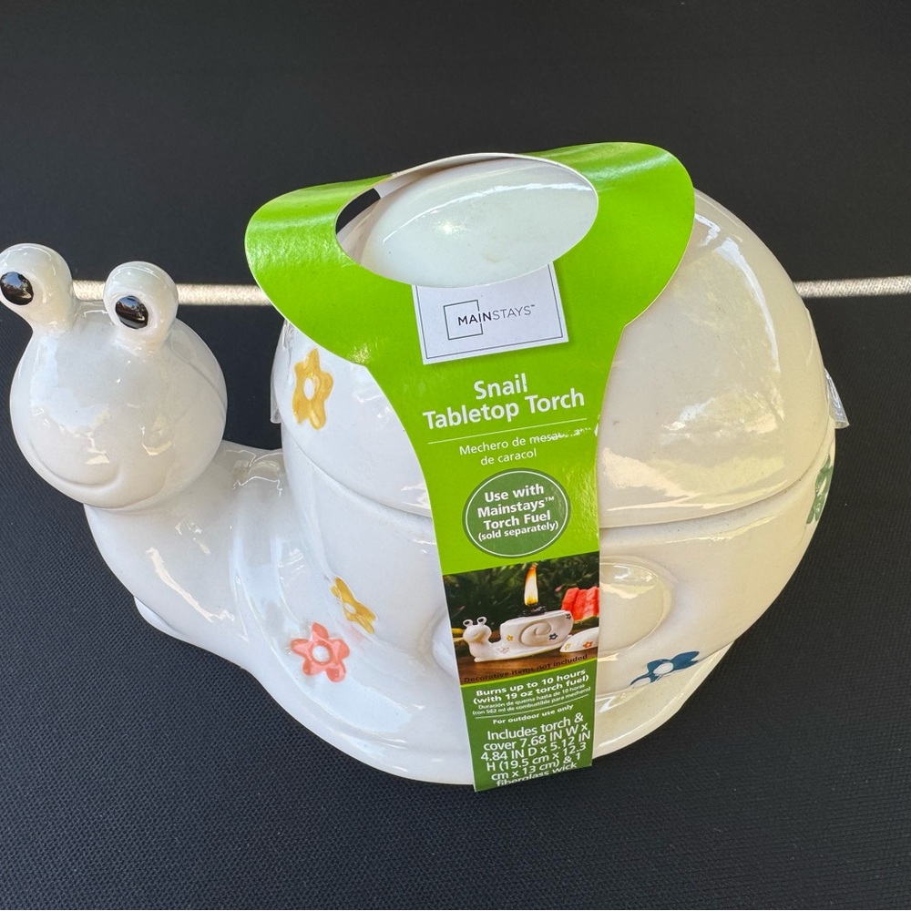 Snail Tabletop Torch with Floral Accents